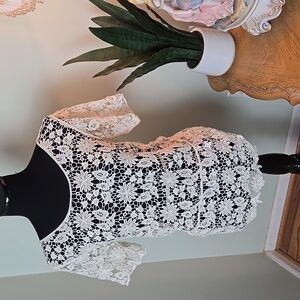 Crochet donkey short sleeve button back top